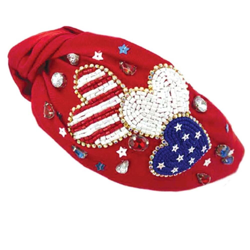 American Heart Patriotic Beaded Knot Headband